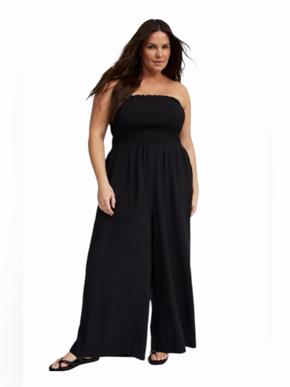 torrid Black Sleeveless Jumpsuit with Smocked Bodice